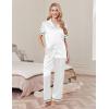 imageEkouaer Womens Silk Pajamas Set Short Sleeve Satin Pjs 2 Piece Soft Loungewear with Pants Button Down SleepwearWhite