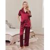 imageEkouaer Womens Silk Pajamas Set Short Sleeve Satin Pjs 2 Piece Soft Loungewear with Pants Button Down SleepwearWine Red
