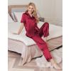 imageEkouaer Womens Silk Pajamas Set Short Sleeve Satin Pjs 2 Piece Soft Loungewear with Pants Button Down SleepwearWine Red