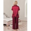 imageEkouaer Womens Silk Pajamas Set Short Sleeve Satin Pjs 2 Piece Soft Loungewear with Pants Button Down SleepwearWine Red