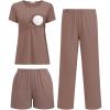 imageEkouaer 3 Piece Postpartum Nursing Pajamas Set Short Sleeve Breastfeeding Shirts Pregnancy Shorts ampamp Pants Maternity PjsBrown