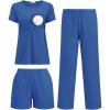 imageEkouaer 3 Piece Postpartum Nursing Pajamas Set Short Sleeve Breastfeeding Shirts Pregnancy Shorts ampamp Pants Maternity PjsDark Blue