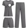 imageEkouaer 3 Piece Postpartum Nursing Pajamas Set Short Sleeve Breastfeeding Shirts Pregnancy Shorts ampamp Pants Maternity PjsDark Gray