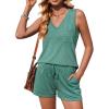 imageEkouaer Pajamas for Women Set Cute Pjs Soft Sleepwear Summer Sleeveless Tops and Shorts Travel Lounge Sets with PocketsGreen