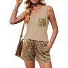 imageEkouaer Pajamas for Women Set Cute Pjs Soft Sleepwear Summer Sleeveless Tops and Shorts Travel Lounge Sets with PocketsKhaki Leopard