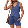 imageEkouaer Pajamas for Women Set Cute Pjs Soft Sleepwear Summer Sleeveless Tops and Shorts Travel Lounge Sets with PocketsNavy Blue