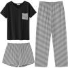 imageEkouaer Womens 3 Piece Pajama Set Short Sleeve Sleepwear Pj Set Top and Shorts Pants Pjs with PocketsBlack White Stripe