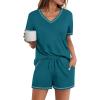 imageEkouaer Womens Pajamas Sets Soft Cotton Pjs Short Sleeve Lounge Sets Casual Two Piece Pjs With PocketsBlue Green