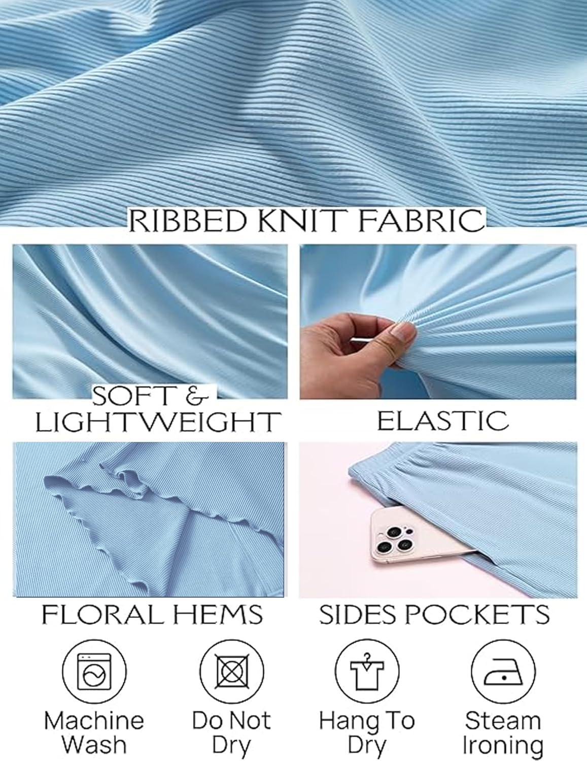 imageEkouaer Womens Ribbed Knit Lounge Set Short Sleeve Button Down Top and Shorts Pajama Set 2 Piece Sleepwear Outfits SetLight Blue