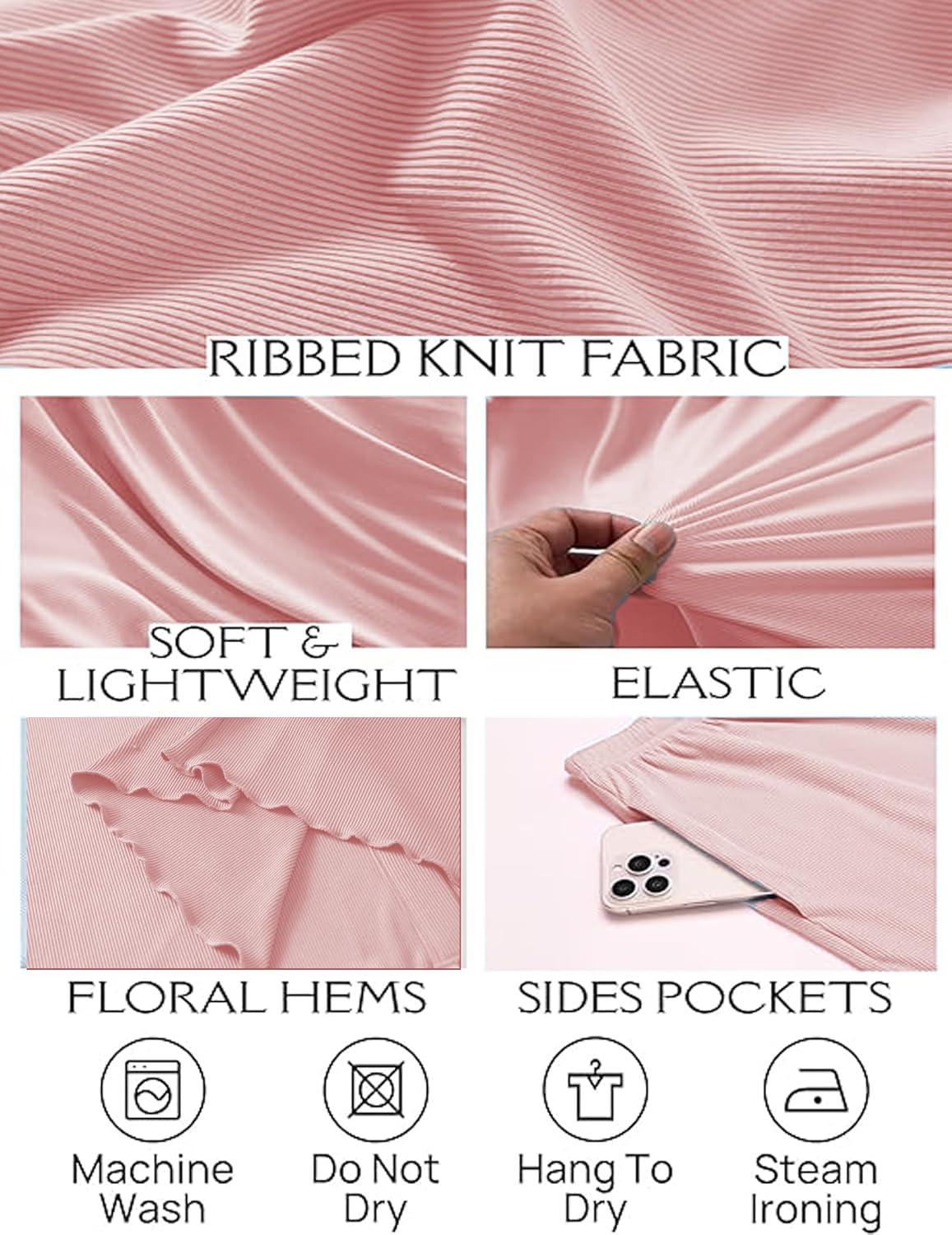 imageEkouaer Womens Ribbed Knit Lounge Set Short Sleeve Button Down Top and Shorts Pajama Set 2 Piece Sleepwear Outfits SetLight Pink