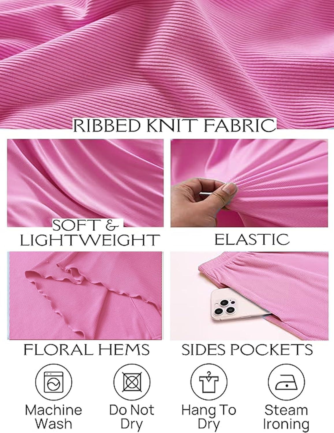 imageEkouaer Womens Ribbed Knit Lounge Set Short Sleeve Button Down Top and Shorts Pajama Set 2 Piece Sleepwear Outfits SetPink