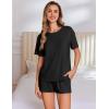 imageEkouaer Pajama Set for Women Viscose from Bamboo Short Sleeve Tops and Shorts Set 2 Piece Lounge SetBlack