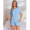imageEkouaer Pajama Set for Women Viscose from Bamboo Short Sleeve Tops and Shorts Set 2 Piece Lounge SetBlue