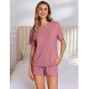 imageEkouaer Pajama Set for Women Viscose from Bamboo Short Sleeve Tops and Shorts Set 2 Piece Lounge SetDark Pink