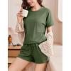 imageEkouaer Pajamas Set 2 Piece Ribbed Knit Pjs Short Sleeve Tops and Shorts Sleepwear Summer Pajama Soft Lounge Sets SXXLArmy Green