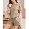 imageEkouaer Pajamas Set 2 Piece Ribbed Knit Pjs Short Sleeve Tops and Shorts Sleepwear Summer Pajama Soft Lounge Sets SXXLKhaki