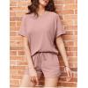 imageEkouaer Pajamas Set 2 Piece Ribbed Knit Pjs Short Sleeve Tops and Shorts Sleepwear Summer Pajama Soft Lounge Sets SXXLLotus Color