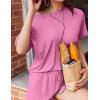 imageEkouaer Pajamas Set 2 Piece Ribbed Knit Pjs Short Sleeve Tops and Shorts Sleepwear Summer Pajama Soft Lounge Sets SXXLPeachy Pink