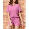 imageEkouaer Pajamas Set 2 Piece Ribbed Knit Pjs Short Sleeve Tops and Shorts Sleepwear Summer Pajama Soft Lounge Sets SXXLPeachy Pink