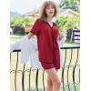imageEkouaer Pajamas Set for Women Short Sleeve Casual Sleepwear Button Down Pj Sets Shorts Soft Loungewear for SummerSXXLWine Red