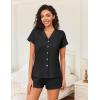 imageEkouaer Womens Button Down Pajamas Set 2 Piece Sleepwear Short Sleeve Pjs Soft Stripe Lounge SetsBlack