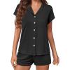 imageEkouaer Womens Button Down Pajamas Set 2 Piece Sleepwear Short Sleeve Pjs Soft Stripe Lounge SetsBlack