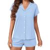 imageEkouaer Womens Button Down Pajamas Set 2 Piece Sleepwear Short Sleeve Pjs Soft Stripe Lounge SetsBlue