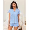 imageEkouaer Womens Button Down Pajamas Set 2 Piece Sleepwear Short Sleeve Pjs Soft Stripe Lounge SetsBlue