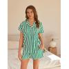 imageEkouaer Womens Button Down Pajamas Set 2 Piece Sleepwear Short Sleeve Pjs Soft Stripe Lounge SetsGreen White Stripe