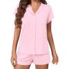 imageEkouaer Womens Button Down Pajamas Set 2 Piece Sleepwear Short Sleeve Pjs Soft Stripe Lounge SetsPink