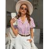 imageEkouaer Womens Button Down Pajamas Set 2 Piece Sleepwear Short Sleeve Pjs Soft Stripe Lounge SetsPurple White Stripe