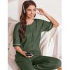 imageEkouaer Womens Pajama Sets Waffle Knit Pajamas for Women Set Loungewear 2 Piece Pjs with Pockets Short Sleeve Top Long PantArmy Green