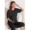 imageEkouaer Womens Pajama Sets Waffle Knit Pajamas for Women Set Loungewear 2 Piece Pjs with Pockets Short Sleeve Top Long PantBlack