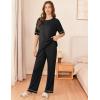 imageEkouaer Womens Pajama Sets Waffle Knit Pajamas for Women Set Loungewear 2 Piece Pjs with Pockets Short Sleeve Top Long PantBlack