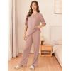 imageEkouaer Womens Pajama Sets Waffle Knit Pajamas for Women Set Loungewear 2 Piece Pjs with Pockets Short Sleeve Top Long PantLotus Root Pink