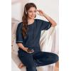 imageEkouaer Womens Pajama Sets Waffle Knit Pajamas for Women Set Loungewear 2 Piece Pjs with Pockets Short Sleeve Top Long PantNavy