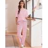 imageEkouaer Womens Pajama Sets Waffle Knit Pajamas for Women Set Loungewear 2 Piece Pjs with Pockets Short Sleeve Top Long PantStripepink White