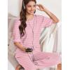 imageEkouaer Womens Pajama Sets Waffle Knit Pajamas for Women Set Loungewear 2 Piece Pjs with Pockets Short Sleeve Top Long PantStripepink White