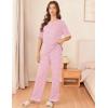 imageEkouaer Womens Pajama Sets Waffle Knit Pajamas for Women Set Loungewear 2 Piece Pjs with Pockets Short Sleeve Top Long PantStripepink White