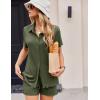imageEkouaer Womens Ribbed Knit Lounge Set Short Sleeve Button Down Top and Shorts Pajama Set 2 Piece Sleepwear Outfits SetArmy Green