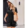 imageEkouaer Womens Ribbed Knit Lounge Set Short Sleeve Button Down Top and Shorts Pajama Set 2 Piece Sleepwear Outfits SetBlack