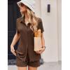 imageEkouaer Womens Ribbed Knit Lounge Set Short Sleeve Button Down Top and Shorts Pajama Set 2 Piece Sleepwear Outfits SetBrown
