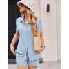 imageEkouaer Womens Ribbed Knit Lounge Set Short Sleeve Button Down Top and Shorts Pajama Set 2 Piece Sleepwear Outfits SetLight Blue