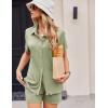imageEkouaer Womens Ribbed Knit Lounge Set Short Sleeve Button Down Top and Shorts Pajama Set 2 Piece Sleepwear Outfits SetLight Green