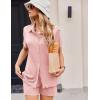 imageEkouaer Womens Ribbed Knit Lounge Set Short Sleeve Button Down Top and Shorts Pajama Set 2 Piece Sleepwear Outfits SetLight Pink