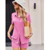 imageEkouaer Womens Ribbed Knit Lounge Set Short Sleeve Button Down Top and Shorts Pajama Set 2 Piece Sleepwear Outfits SetPink
