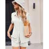 imageEkouaer Womens Ribbed Knit Lounge Set Short Sleeve Button Down Top and Shorts Pajama Set 2 Piece Sleepwear Outfits SetWhite