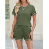 imageEkouaer Womens Shorts Set Summer Outfits Short Sleeve Lounge Set 2 Pieces Soft Sleepwear Pajamas Set with PocketsArmy Green