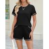 imageEkouaer Womens Shorts Set Summer Outfits Short Sleeve Lounge Set 2 Pieces Soft Sleepwear Pajamas Set with PocketsBlack