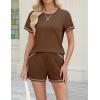 imageEkouaer Womens Shorts Set Summer Outfits Short Sleeve Lounge Set 2 Pieces Soft Sleepwear Pajamas Set with PocketsBrown